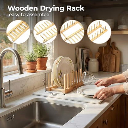 Large Stone Dish Drying Mat for Kitchen Counter, 23.5 x 15.4 in Diatomaceous Earth Mat, Quick Dry, Super Absorbent & Non-Slip, Includes Rack, Cleaning Brush, Cloth & Sandpaper – White