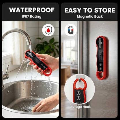 0.3s Fast Read Meat Thermometer – USB-C Rechargeable,Red | Digital instant read for BBQ, baking, and candy –no batteries needed - color: Red