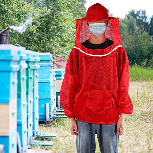 Beekeeping Jacket, Bee Suit Bee Jacket with Veil Professional Ventilated Beekeeper Suit Beekeeping Tools (Red) - color: Red