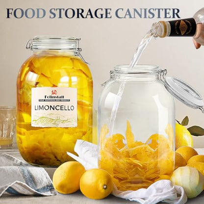Folinstall Gallon Glass Jar with Airtight Lid - Large Mason Jar for Pickled Eggs, Kombucha, Limoncello, Sun Tea (Extra Gasket)
