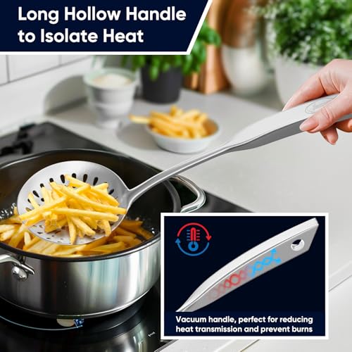Skimmer Slotted Spoon, [Rustproof, Integral Forming, Durable] Newness 304 Stainless Steel Slotted Spoon with Vacuum Ergonomic Handle, Comfortable Grip Design Strainer Ladle for Kitchen, 14.96 Inches - size: Length:14.96 Inches(38 cm)