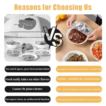 Ouliget Repeatable Film Insulation Cover,Aluminium Foil Elastic Food Bowl Storage Covers,Food Fresh Keeping Bags for Sandwich Wraps Burritos BBQ Cooking Storing Food,10 Pieces