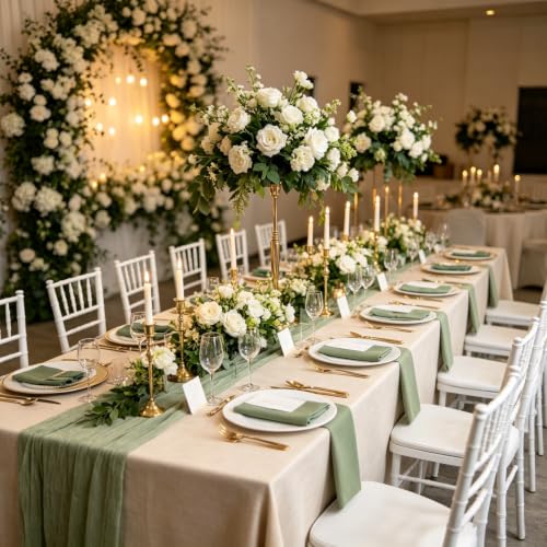 16 Pack Sage Green Cheesecloth Table Runner 10FT Boho Gauze Cheese Cloth Table Runner Long Rustic Sheer Table Runners for Wedding Bridal Baby Shower Birthday Party Table Decorations - style: Sage Green