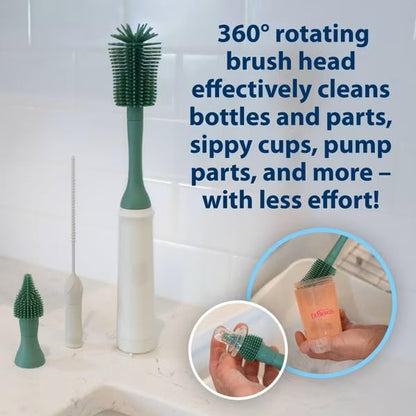 Dr. Brown's Electric Silicone Brush Set | Spinning Handle, 3 Brushes to Clean Baby Bottles, Spouts, Nipples, and Straws, BPA-Free