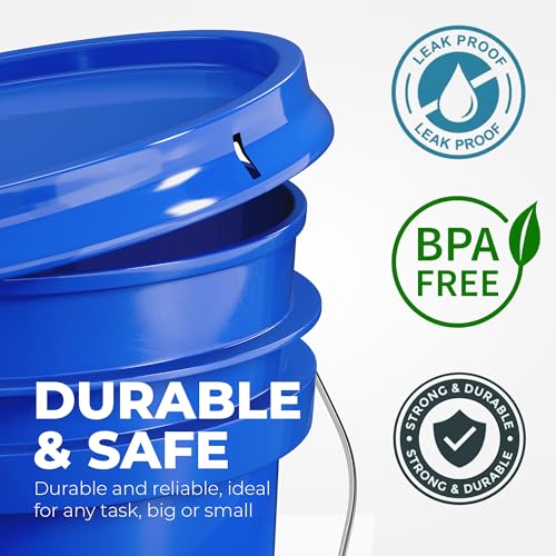 EconoHome 5-Gallon Blue Bucket Pail Container with Lid | Metal Handles with Plastic Grip | Easy Stack and Store | Heavy-Duty, Approx 90 MIL, Extra Durable | Food Grade | BPA Free - 2 Pack - color: Blue, size: 2 Pack