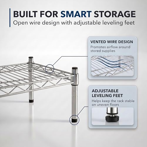 Chrome Wire Storage Shelf, 24" x 30" x 8" Dunnage Rack, Commercial 1 Tier Small Shelf - color: Silver, size: 24"D x 30"W x 8"H