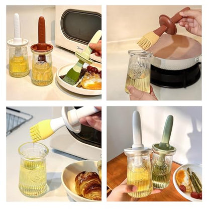 Oil Dispenser with Brush - Glass Olive Oil Dispenser for Kitchen, 3 IN 1 Oil Dispenser Bottle with Silicone Basting Brush for Cooking Vinegar Sauce BBQ Grill Frying (White) - color: White, style: 1 Pack