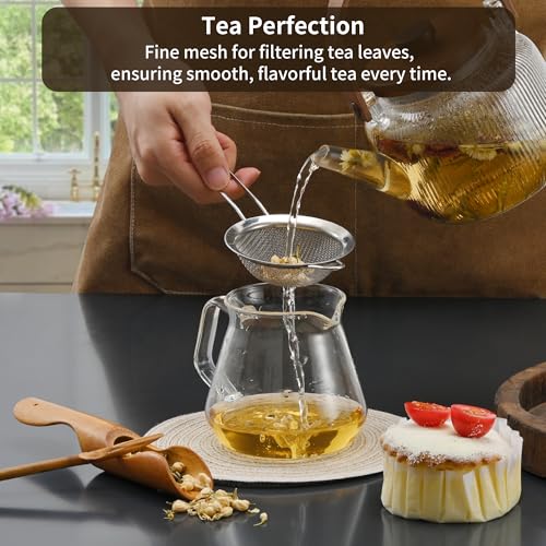 Luckyiren 2-Pack Stainless Steel Fine Mesh Strainer – 3.35 Inch Tea & Coffee Sieve with Handle for Food, Liquid, & Cocktail – Dishwasher Safe - size: 3.35 in + 3.35 in