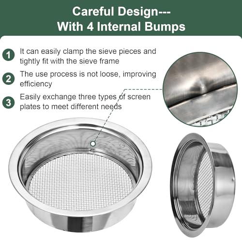 Soil Sieve Set Garden Soil Sifter Stainless Steel Mesh Sifter,Compost Sifter with 1,3,6,9,12mm Sieve Mesh and Bonsai Soil Scoop - style: 151