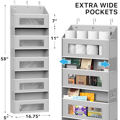 Simple Houseware Large Heavy Duty Over the Door Organizer with 5 Clear Window Pockets, 45 lbs Capacity for Pantry, Closet, Bathroom, Gray - size: 5 Pockets