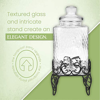 2.5 Gallon Glass Beverage Dispenser with Stand & Stainless Steel Spigot – Large Mason Jar Drink Dispenser for Sun Tea, Kombucha, Iced Tea, Lemonade, Sangria & Cold Drinks