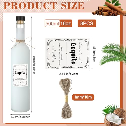 DoubleFill 8 Set Coquito Swing Top Glass Bottles 16 Oz Flip Top Brewing Bottles with Coquito Stickers Wine Airtight Caps for Home Party Milk Eggnog Kefir(Retro) - style: Retro