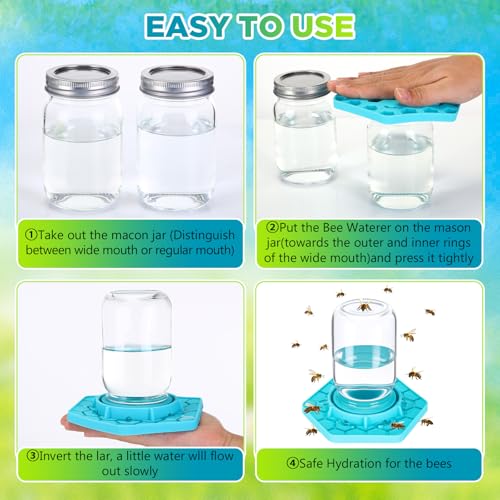 Reallnaive 2 Sets Bee Feeder for Mason Jar Silicone Bee Watering Station Compatible with Regular and Wide Mouth Hive Water Drinker Beekeeping Watering Station Bees Feeding Bowl for Outside Garden