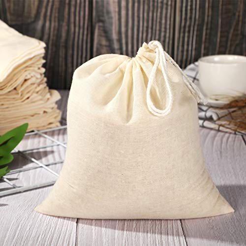 Pangda 100 Pieces Drawstring Cotton Bags Muslin Bags for Storage, Teas, Spices, Soaps, Candy, Jewellery, Wedding Party Favors and DIY Craft Home Decor (7.9 x 7 Inches) - size: 7.9 x 7 Inches