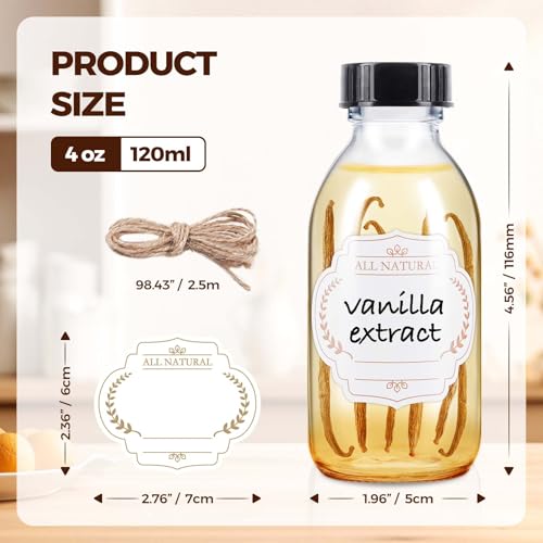 4 oz Small Glass bottles, 4 Pack Empty Clear Juice Glass Bottle with Cap for Homemade Vanilla Extract, Essential Oils, Potion, Syrup, Liquids, Christmas, Holiday Gift - color: Clear, size: 4 Pack