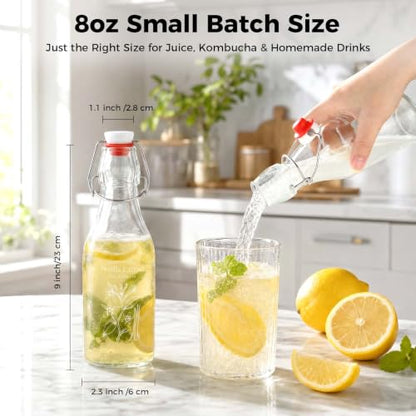 Ruckae 12 Pack 8oz Swing Top Glass Bottles with Airtight Stopper Lids-Flip Top Glass Bottle for Kombucha,Coquito, Syrup,Vanilla Extract,Brew Beer Kefir Bottles for Gift (8oz 12pack)