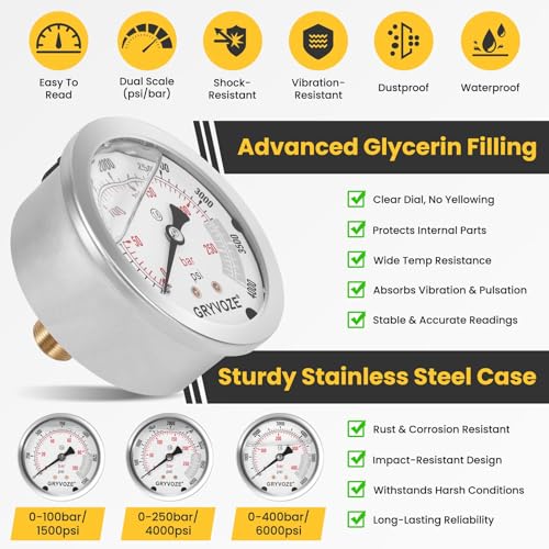 Hydraulic Nitrogen Accumulator Charging Kit, Nitrogen Fill Kit, Pressure Test System, Gas Charge Tools with 7 Adapters, 3 Gauges, 1 Gas Hose and G5/8 Male to CGA580 Male Adapter - style: 3 Gauge Charging Kit