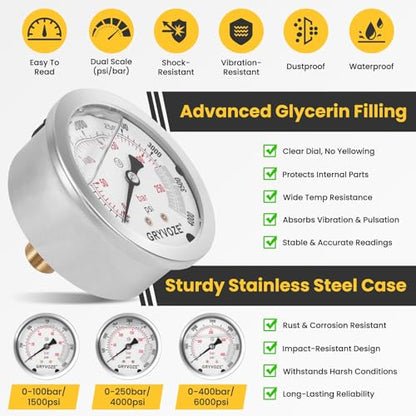 Hydraulic Nitrogen Accumulator Charging Kit, Nitrogen Fill Kit, Pressure Test System, Gas Charge Tools with 7 Adapters, 3 Gauges, 1 Gas Hose and G5/8 Male to CGA580 Male Adapter - style: 3 Gauge Charging Kit