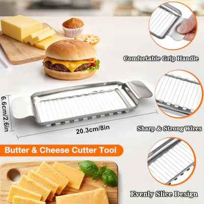 2 Pack Butter & Cheese Slicers Stainless Steel with Extra Spreader Knife | Sharp Blade - color: Silver-3PCS