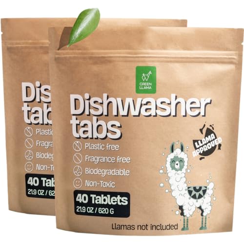 Green Llama Dishwasher Tablets (80 Count, 2 Packs): Fragrance-Free, PVA-Free, Compostable Packaging, Leaping Bunny Certified, Powerful Cleaning, Eco-Friendly & Cruelty-Free, Women-Owned Business - size: 80 Tablets