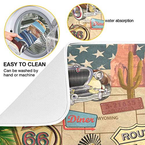 senya Super Absorbent Dish Drying Mat, Microfiber Fast-Drying Dish Mat, 24'' x 18'', Kitchen Dish Drying Pad, Retro Route 66 Poster, (g289343280p523c558s1114) - color: Retro Route 66 Poster, size: 18" x 24"