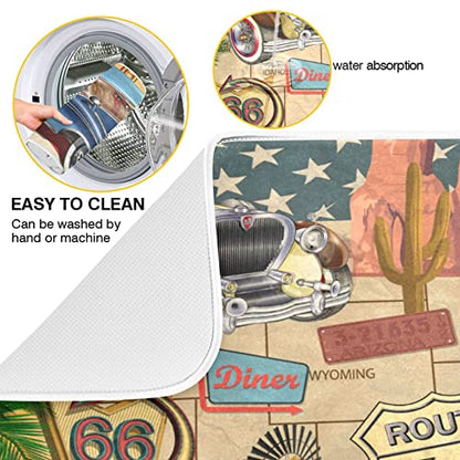 senya Super Absorbent Dish Drying Mat, Microfiber Fast-Drying Dish Mat, 24'' x 18'', Kitchen Dish Drying Pad, Retro Route 66 Poster, (g289343280p523c558s1114) - color: Retro Route 66 Poster, size: 18" x 24"