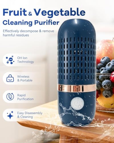 Produce Cleaner & Vegetable Cleaner with Oh-Ion Technology, Wireless Rechargeable Food Washer, IPX7 Waterproof 10-Min Auto Clean for Fruits Veggies Rice Meat Utensils