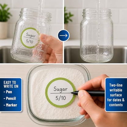 Water Soluble Labels for Food Containers – Dissolvable Kitchen Labels – No Sticky Residue – 2" Diameter, Two-Line Writable Surface, 200 Labels Per Roll (Green) - color: Green