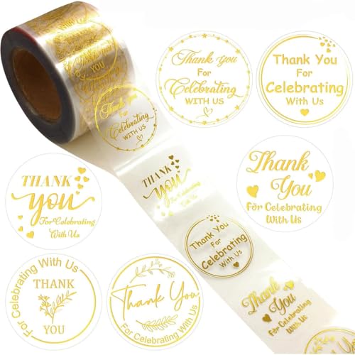 500PCS/Roll Gold Thank You Stickers – 1Inch Round Self-Adhesive Waterproof Labels – Eye-Catching Packaging Seals for Orders, Gift Bags, Boxes & Envelopes(Gold-c) - color: Gold Stamping-c
