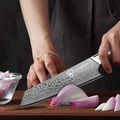 Damascus Chef Knife 8 inch with Ergonomic Pakka Wood Handle, Professional Japanese Damascus Steel Kitchen Knife - color: 8" Damascus Chef Knife with Pakkawood Handle