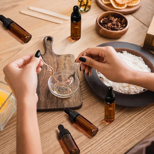 Didaey 200 Pcs 1/2/3/5/10/15 ml Mini Glass Oil Dropper Bottle Bulk, Clear Essential Small Empty Bottles Sample Containers Perfume Liquid Vials with Cap for Traveling (5 ml,Amber) - color: Amber, size: 5 ml