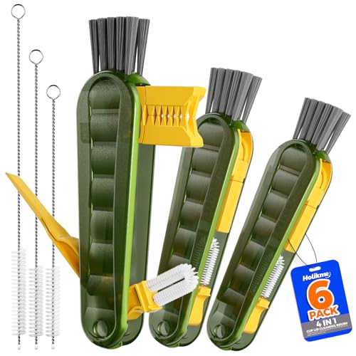6 Pack Holikme 4 in 1 Cup Lid Cleaning Brush Set with 3 Straws, Multifunctional Bottle Brush, Silicone Cup Lid Gap Cleaner, Bristle Crevice Cleaning Brush, Olive - color: Olive