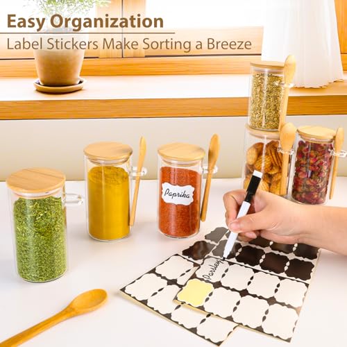 TBWIND 12 Pack 10 oz Round Glass Spice Jars with Lids and Spoons – Airtight Small Spice Containers Set with Labels, Clear Glass Storage Jars for Seasoning, Spices, Kitchen Pantry Organization - color: Round/10oz/12pcs/Spoon