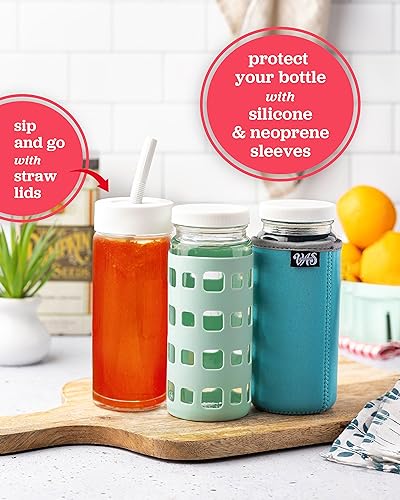 16oz Glass Juice Bottles with Lids - 6 Pack Wide Mouth Glass Water Bottles for Juices, Smoothies, Beverage Storage - Durable, Reusable, Dishwasher Safe, Glass Bottles for Juicing (White Caps) - color: 16oz White Caps