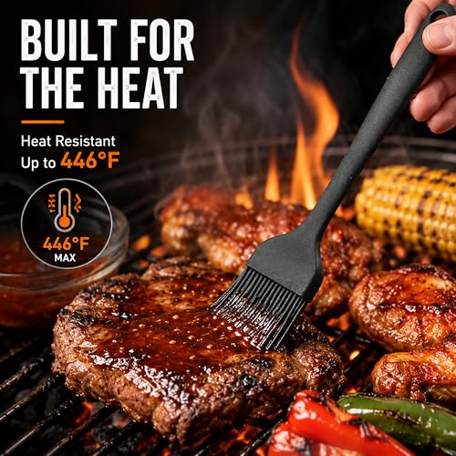 Silicone Pastry Brush, 2Pcs Kitchen Basting Brush for Baking Cooking Bbq Grill Spread Oil Butter Sauce - color: 10.2" Black+ 8.2" Black