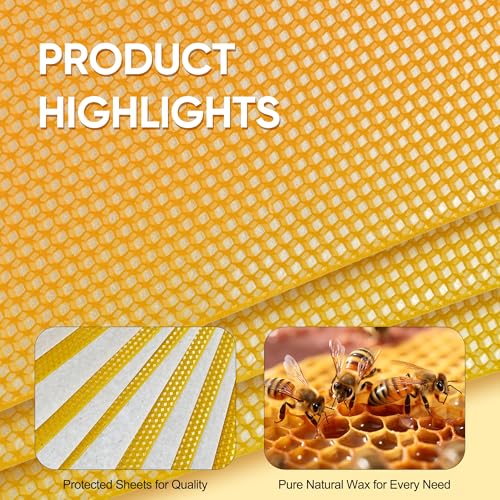 HOMNATURE Pure Beeswax Sheets 30 Pack for Candle Making, Honeycomb Wax Sheets 7.7 x 16.7 in, Natural Yellow Bee Wax Paper for DIY Candles, Beehive Wax Foundation for Crafts & Molds