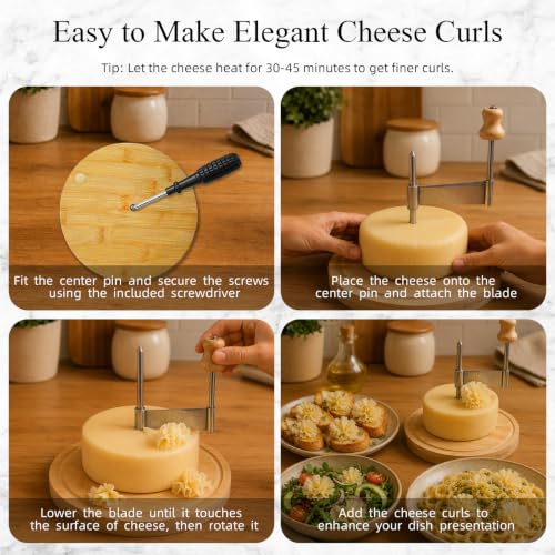 Girolle Cheese Curler Cheese Shaver for Tete de Moine & Chocolate | Stainless Steel Cheese wheel with Solid Wood Base, Swiss-Style Cheese Flower Curler for Charcuterie Boards, Butter, Desserts