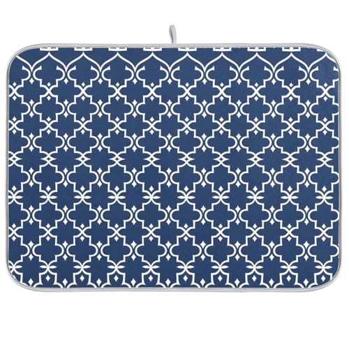 Super Absorbent Dish Drying Mat Microfiber Fast-Drying Dish Mat 24" x 18" Kitchen Dish Drying Pad Watercolor Cute Navy Blue Moroccan Mandala - color: Navy Blue Moroccan, size: 18" x 24"