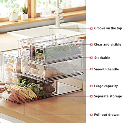 Mano 3PackFridge Drawer Pull Out Stackable Bins with Handle Clear Refrigerator Drawers Organizer Food Storage Container Box with Dividers Plastic Produce Saver for Pantry, Cabinet, Kitchen（2L+1XL） - style: 1*9L+2*6L