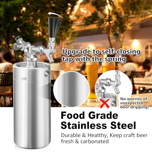 Ferroday Mini Keg Growler Tap System, 128Oz Mini Beer Growler, Stainless Steel Home Draft Beer Dispenser With Faucet&Co2 Regulator, Portable Beer Tap System Keep Beer Fresh And Carbonation - color: Silver