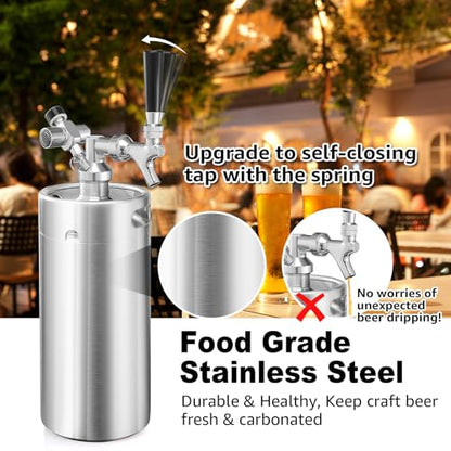 Ferroday Mini Keg Growler Tap System, 128Oz Mini Beer Growler, Stainless Steel Home Draft Beer Dispenser With Faucet&Co2 Regulator, Portable Beer Tap System Keep Beer Fresh And Carbonation - color: Silver