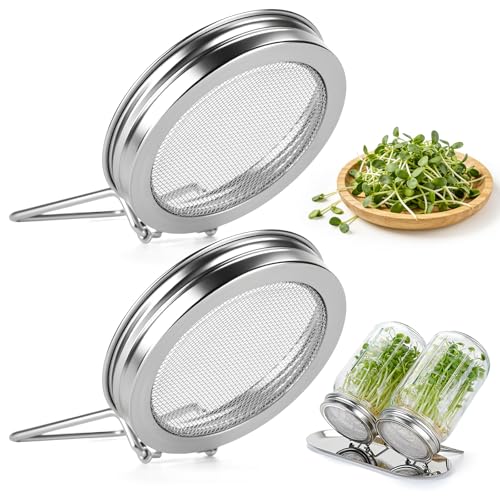 2 Pcs Sprouting Lids for Wide Mouth Mason Jars, Stainless Steel Reusable One-Piece Sprouting Jar Lids Kit with Built-In Stand, Seed Germination Sprouts Growing Kit for Organic Alfalfa & Mung Bean - size: 86mm (2 pcs)