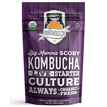 Fermentaholics BIG MOMMA Kombucha SCOBY – 12 fl o z – 6" Pellicle + 12 oz Starter Tea – Organic Kombucha Culture – Makes 1 Gallon