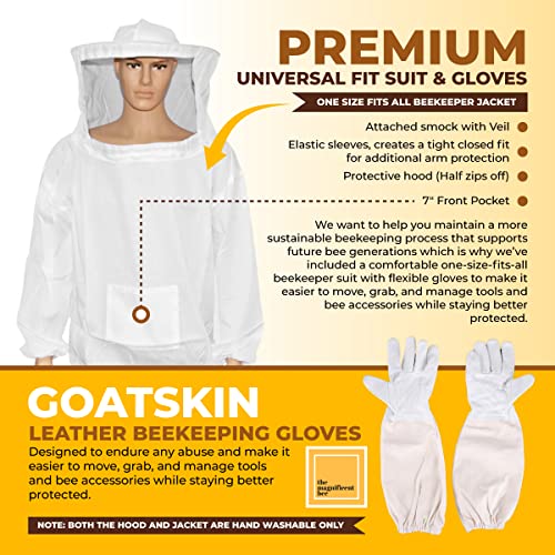 Beekeeping Supplies Starter Kit, 11 Piece Set, All-in-One Beginner Tools and Pro Equipment with Large Beehive Smoker, Beekeeper Suit and Gloves, Extraction Scraper, and Feeder