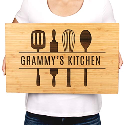 Andaz Press Large Bamboo Wood Cutting Board Gift, 17.75 x 11-inch, Grammy's Kitchen, Utensils Graphic, 1-Pack, Laser Engraved Serving Chopping Board Christmas Birthday Chef Kitchen Ideas - color: Grammy