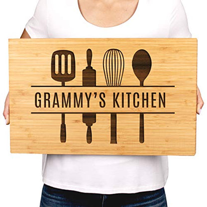 Andaz Press Large Bamboo Wood Cutting Board Gift, 17.75 x 11-inch, Grammy's Kitchen, Utensils Graphic, 1-Pack, Laser Engraved Serving Chopping Board Christmas Birthday Chef Kitchen Ideas - color: Grammy