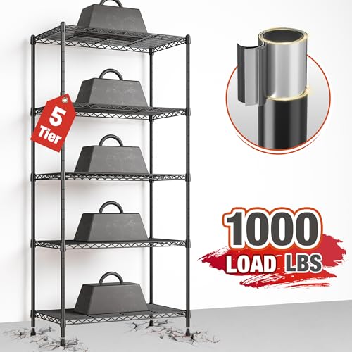 REIBII 5 Tier Wire Shelving, 23.2" W Metal Shelving, Small Space Corner Storage, Adjustable Shelves, Leveling Feet, Metal, for Kitchen, Bedroom, Pantry, Closet,Laundry Room - size: 5 Tier,13.4" D x 23.2" W x 60" H
