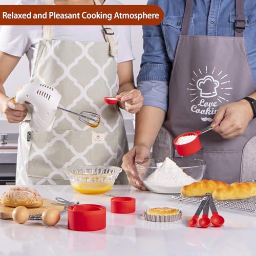 10Pcs Measuring Cups & Spoons Set, Stackable Cups and Spoons, Nesting Measure Cups with Stainless Steel Handle, Kitchen Gadgets for Cooking & Baking (Red) - color: Red