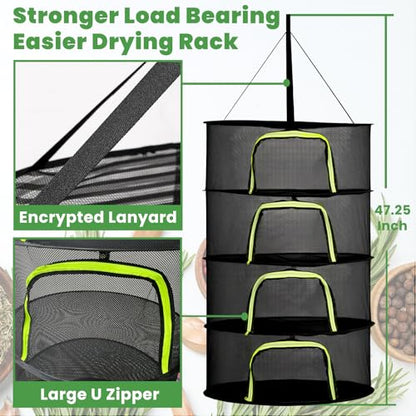 4 Layer 24" Herb Drying Rack Hanging with Garden Pruning Shears, Large Zipper, Hook & Notepad, Foldable Drying Rack for Herbs, Spices & Seasonings, Hanging Herb Dryer Indoor Outdoor - size: 40*24 INCH
