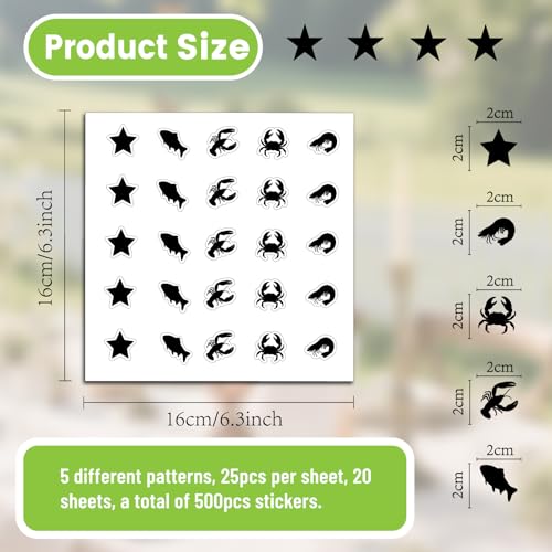 500Pcs Wedding Food Stickers Meal Stickers for Food Fish Lobster Crab Shrimp Stars Pattern 0.8 Inch Black Wedding Menu Indicator Decal Plastic Waterproof Label for Place Card Party Supplies - color: Black-2